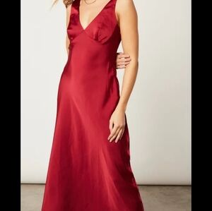 Vintage 80s long red satin gown